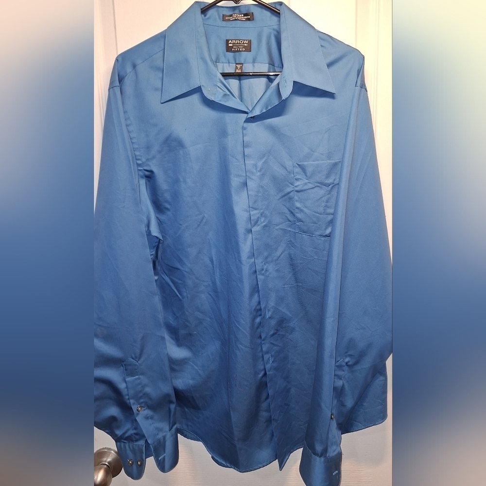 Arrow Teal Blue Button Up Shirt Size 17 36 37